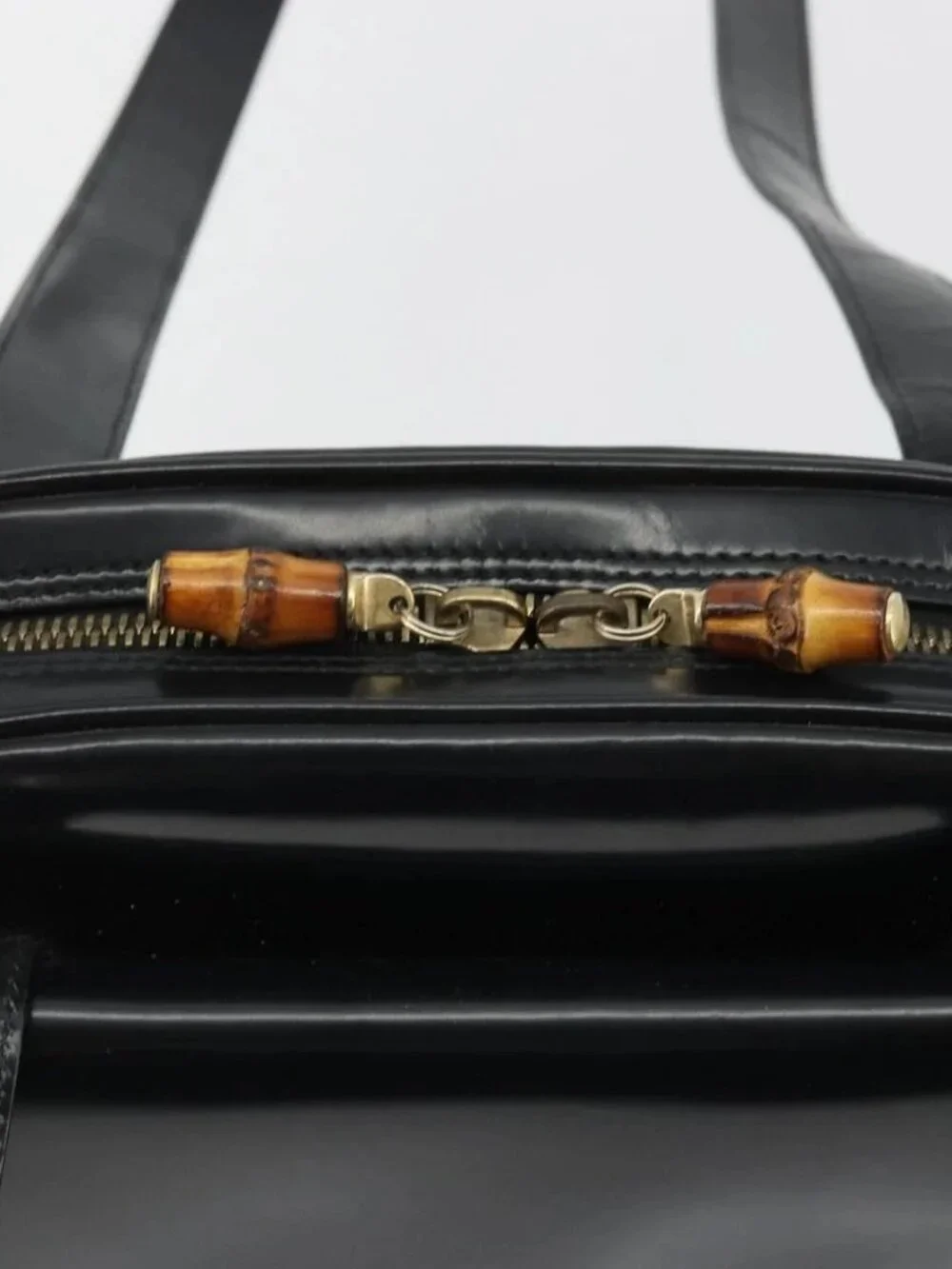 GUCCI Tote Bag Patent leather Black Gold Auth bs34437